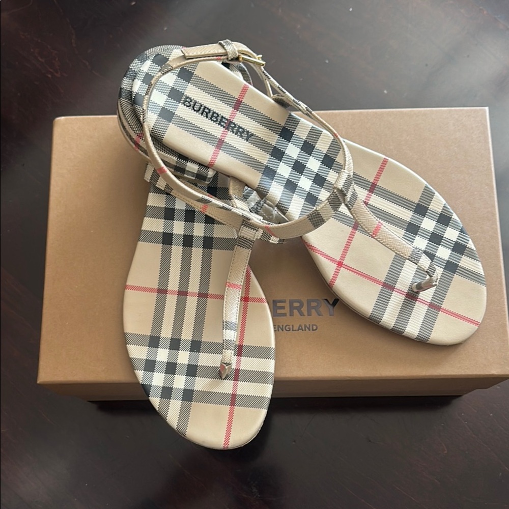 Burberry Beige and Black Check Sandals